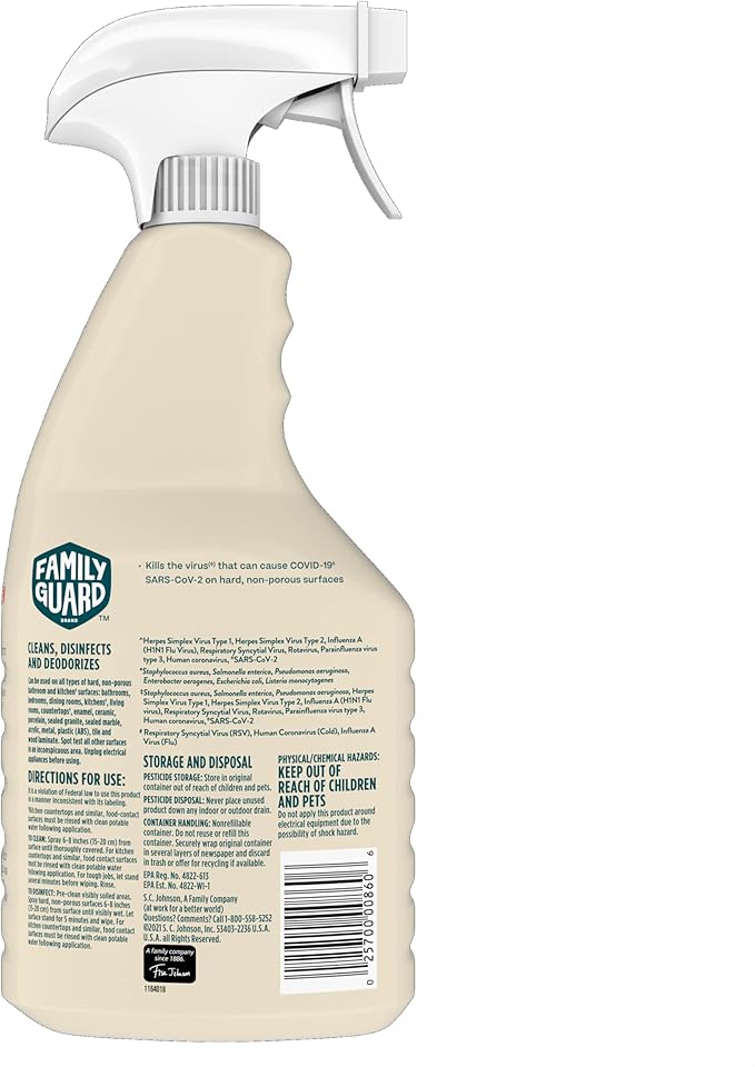 FAMILYGUARD Brand Disinfectant Spray Trigger & Multi Surface Cleaner, Antibacterial Spray, Expertly Formulated for Use In Homes with Children & Pets, Citrus Scent, 32 oz (Pack of 1)