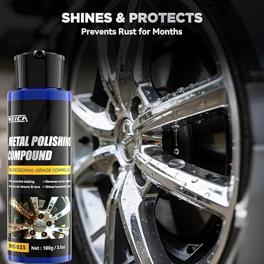Metal Polishing Compound, WEICA Chrome Polish & Metal Restorer for Cars - Removes Rust, Oxidation & Tarnish from Aluminum, Brass, Stainless Steel - with Protective Coating