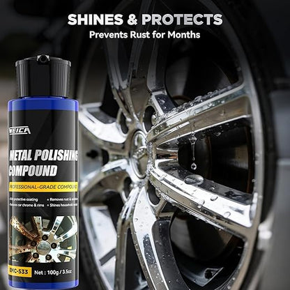 Metal Polishing Compound, WEICA Chrome Polish & Metal Restorer for Cars - Removes Rust, Oxidation & Tarnish from Aluminum, Brass, Stainless Steel - with Protective Coating
