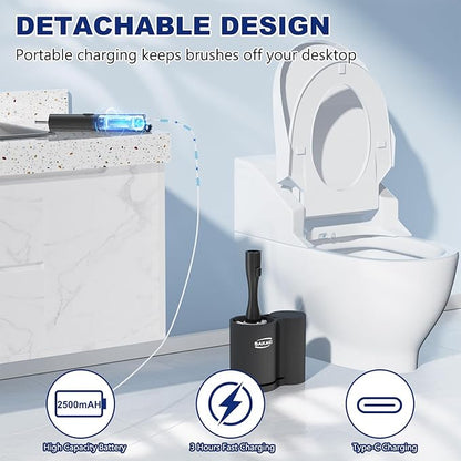 Electric Toilet Brush and Holder Set Electric Toilet Bowl Brush Toilet Brush Cleaner Set with 5 Refills Disposable Cleaner Brush Floor Standing Wall Mounted Without Drilling Rechargeable Black