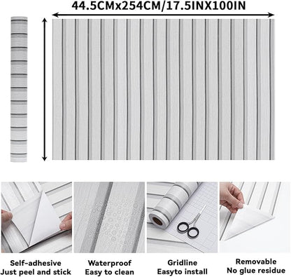 Peel and Stick Wood Slat Wall Panels - 17.5" x 100" Off-White Self-Adhesive Wallpaper, DIY Accent Wall Covering for Bedroom, Living Room, Rental-Friendly Easy Install Removable Decor