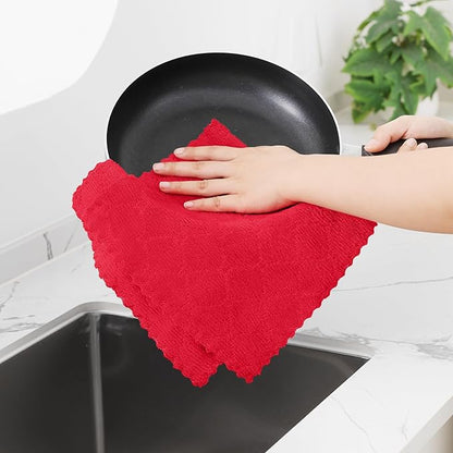 Homaxy 24 Pack Dish Towels for Kitchen (10 x 20 Inches, Red), Super Soft and Absorbent Coral Velvet Dish Cloths for Washing Dishes, Nonstick Oil Fast Drying Microfiber Cleaning Cloth