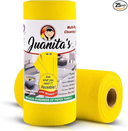 Juanita’s Reusable Paper Towels (25 Sheet Roll) - Washable & Heavy Duty Eco-Friendly Cleaning Cloths - Ultra-Absorbent, Lint-Free & Quick Drying - Zero Waste Alternative - Replaces +80 Paper Rolls