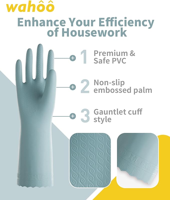 LANON wahoo Skin-Friendly Cleaning Gloves, Unlined Dishwashing Rubber Gloves, Kitchen, Non-Slip, Surf Spray, Small