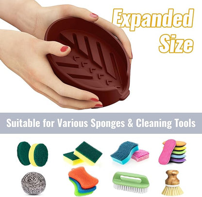 NiHome Silicone Sponge Holder Compatible with Scrub Daddy Mommy Sponges for Kitchen & Bathroom, Auto Draining Organizer, Holds Multiple Sponges & Cleaning Tools, Food-Grade,Dishwasher Safe (Dark Red)