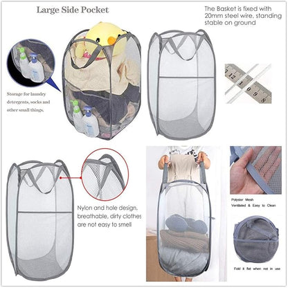 DurReus Rectangle Tall Laundry Basket with Handles Folding Big Nursery Hampers Portable Room College Travel Camp Necessity Grey