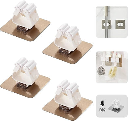 Self-Adhesive Mop Holder,Broom Wall Mounted Rack,Sweeper Gripper Hanger,Cleaning Tools Sticker Hook,Bathroom/Kitchen/Toilet/Garage Gadget,No Drilling and Anti-Slip(4pcs)