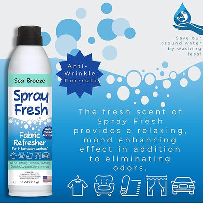 Spray Fresh Fabric Refresher, Sea Breeze, 8 oz — Deodorizer and Freshener for Clothing, Bedding, and Furniture