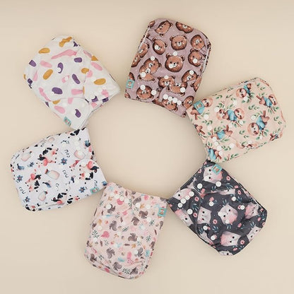 ALVABABY Baby Cloth Diaper 6 Pack with 12 Inserts One Size Cloth Diaper Covers Adjustable Washable Reusable for Baby Girls and Boys