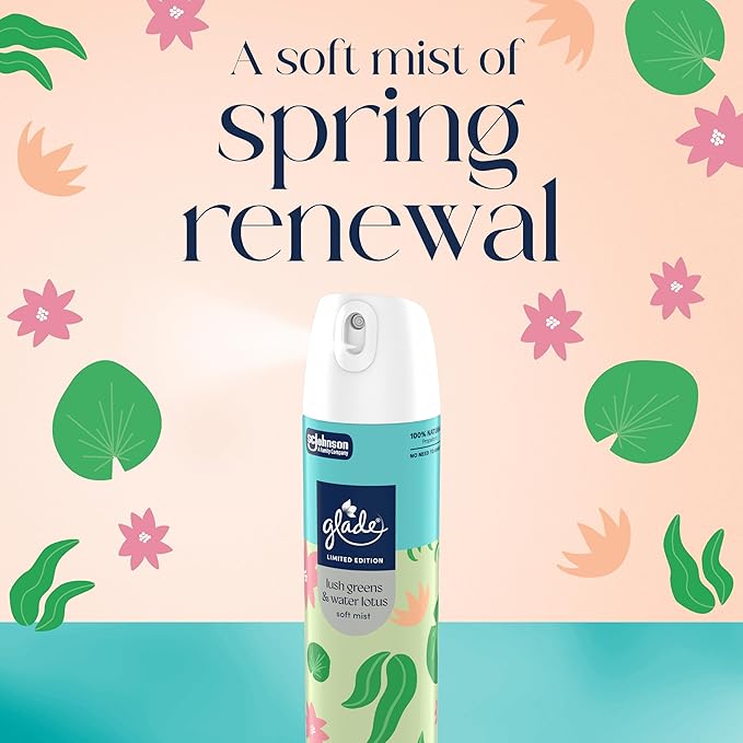 Glade Odor Fighting Soft Mist Air Freshener Room Spray, Lush Greens & Water Lotus 8oz., 6 count