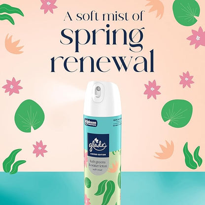 Glade Odor Fighting Soft Mist Air Freshener Room Spray, Lush Greens & Water Lotus 8oz., 6 count
