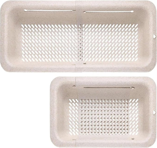 LASSHSWA Collapsible Colander for Kitchen, Over the Sink Strainer Basket for Kitchen, Fruit Pasta Food Strainer Expandable Plastic Colander BPA Free (Straw)