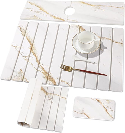 3 PCS Large Stone Dish Drying Mat for Kitchen Counter, Quick Dry Stone Dishes Mats, Sink Faucet Mat, Marble Water Absorbing Diatomaceous Earth Drying Pad for Countertop Tableware, Bottles