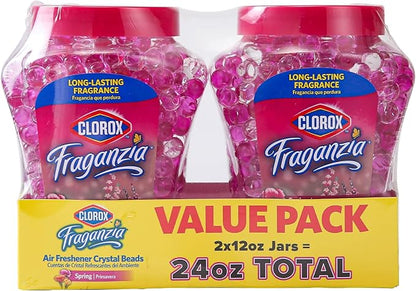 Clorox Fraganzia Crystal Beads Air Freshener Twin Pack, Long Lasting Room Deodorizer and Odor Eliminator Gel Beads for Home, Car, or Office, Spring Scent, 24 Fl Oz - 6 Pack