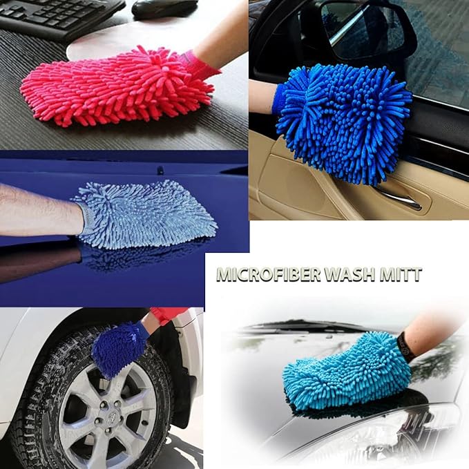 House Cleaning and Car Wash Mitts, Home Dusting Microfiber Gloves, Washing Clean Polish Faster (2-Pack, Green)