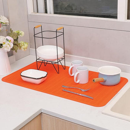 MicoYang Silicone Dish Drying Mat for Multiple Usage,Easy clean,Eco-friendly,Heat-resistant Silicone Mat for Kitchen Counter or Sink,Refrigerator or Drawer Liner Orange 4XL 32 inches x 18 inches
