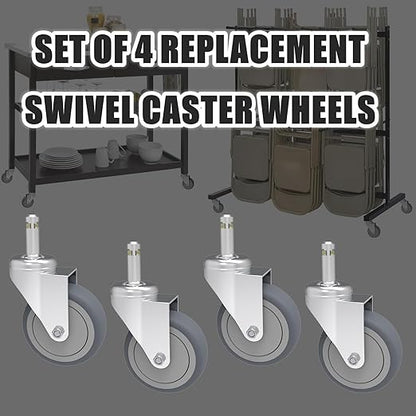 3-Inch Swivel Stem Caster, 7/16-Inch Stem Diameter Rubber Wheel, Heavy Duty TPR Replacement Wheels for Rubbermaid Mop Bucket Cart Grill Casters - 4 Pack