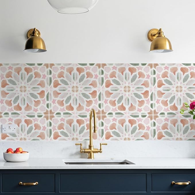 16 Pack,Self Adhesive Moroccan Tile Stickers Vinyl Wall Decals Green Peel and Stick Waterproof 5.9x5.9inch for Home Kitchen Living Room Bedroom Decor