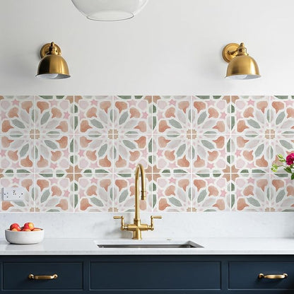 16 Pack,Self Adhesive Moroccan Tile Stickers Vinyl Wall Decals Green Peel and Stick Waterproof 5.9x5.9inch for Home Kitchen Living Room Bedroom Decor