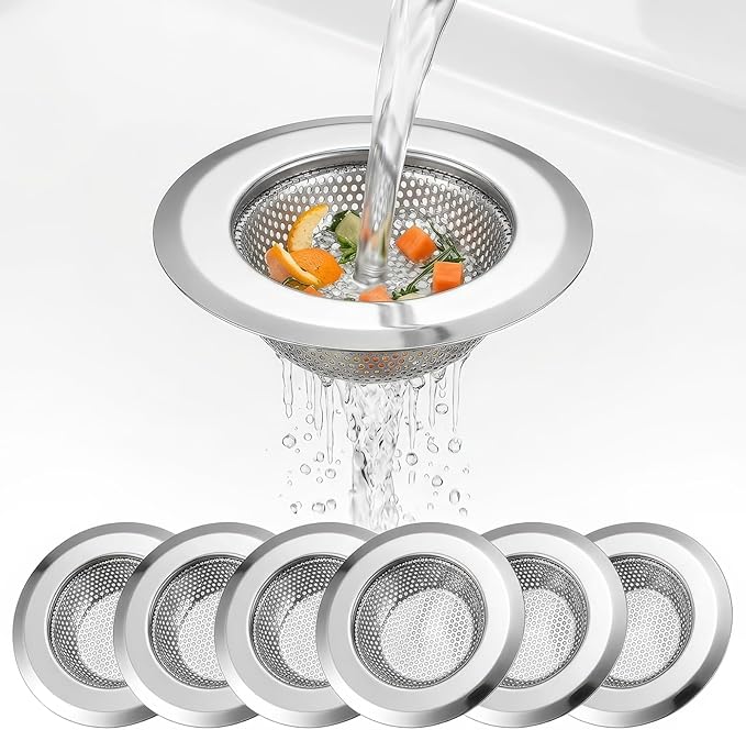 Kingrol Kitchen Sink Strainer 6-Pack, 4.5 Inch Stainless Steel Sink Drain Strainer, Fine Mesh Anti-Clog Food Catcher, Universal Fit for Standard Kitchen Drains, Dishwasher Safe