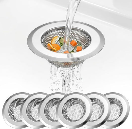 Kingrol Kitchen Sink Strainer 6-Pack, 4.5 Inch Stainless Steel Sink Drain Strainer, Fine Mesh Anti-Clog Food Catcher, Universal Fit for Standard Kitchen Drains, Dishwasher Safe