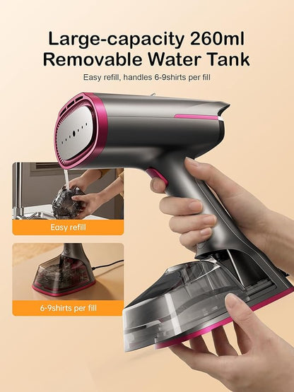 DRFLASH Vacuum Steamer for Clothes, 6000Pa 2 in 1 Portable Suction Handheld Steamer Iron,3 Modes & LED Display Garment Steamers for Travel and Home,110-120V