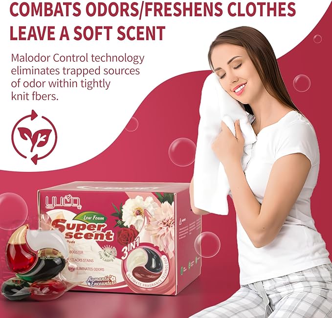 YUCO Pods Laundry Detergent Hypoallergenic, 3 In 1 Microcapsules Scent Lock New Technology, Helps to Keep Garment Fresh,Clean,Soft, 7 Days Long Lasting Fragrant (1 Box of 20 Pod,Net 20g/Pod,Net 400g)