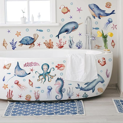 Wall Stickers Decals Kids Peel and Stick Removable for Nursery Kids Bedroom Living Room décor Boys Playroom (Cartoon Ocean)