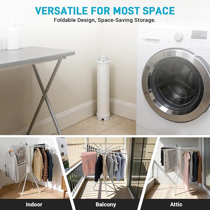 Clothes Drying Rack Foldable, Clothes Drying Rack Drying with wheels with 16 Arms Laundry Drying Rack Saving Collapsible Hanger Tripod Clothes Drying Rack Rack Clothing Balcony Bedroom Apartment
