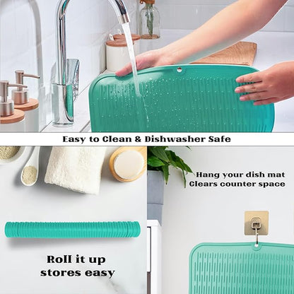 ZLR Large Silicone Dish Drying Mat (16" x 18") - XL Heavy Duty Drainboard Mat for Pots, Pans & Family Loads - Heat Resistant Trivet & Counter Protector, Easy Clean (Mint Green)