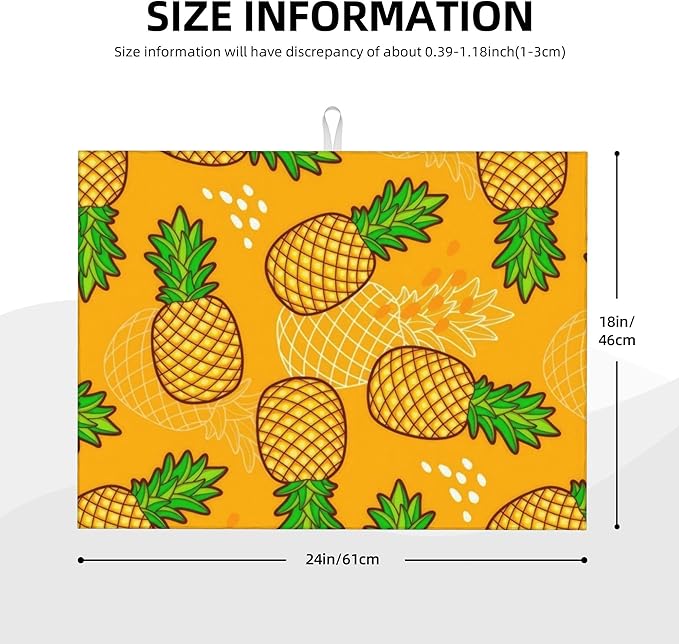 Pineapple Pattern Dish Drying Mats for Kitchen Counter, Absorbent Reversible Microfiber Dish Drying Pad, Multi-Use Large Drying Mat Coffee Bar Accessories 18"x24"