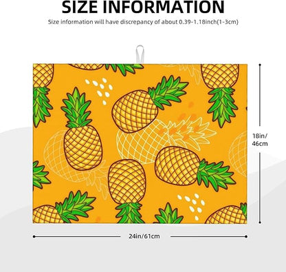 Pineapple Pattern Dish Drying Mats for Kitchen Counter, Absorbent Reversible Microfiber Dish Drying Pad, Multi-Use Large Drying Mat Coffee Bar Accessories 18"x24"