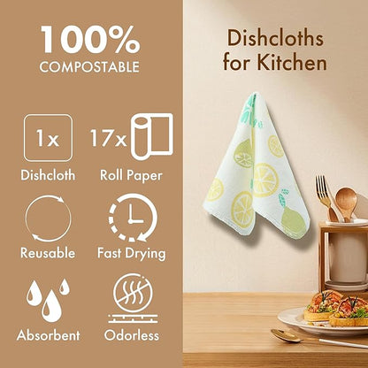Reusable Paper Towel Rolls 20 Pack,Washable Napkin Cloth Value Set of 20 Pack of Paperless Towel-100% Cotton, Super Soft, Absorbent Made to Last (Two-Color Lemon, 9.84 * 11.81)