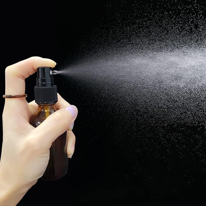 LUFEVRM 2oz Glass Spray Bottles,Empty Small Perfume Travel Refillable Reusable Fine Mister Spray Bottle for Hair,Cleaning Solutions,Aromatherapy and Essential Oil with Extra Nozzle (3 pack, Amber)