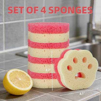 Cleangor 4pcs Scrub Sponges, Dual-Sided Temperature-Controlled Dish Sponges, Scratch-Free, Easy to Clean, Kitchen Cleaning Sponges for Tough Stains, Delicate Surfaces, Glassware, Cookware, Appliances