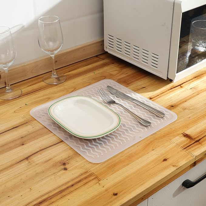 MicoYang Silicone Dish Drying Mat for Multiple Usage,Easy clean,Eco-friendly,Heat-resistant Silicone Mat for Kitchen Counter or Sink,Refrigerator or Drawer liner Translucent M 12 inches x 12 inches