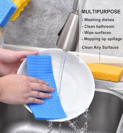METUUTER 10 Packs Swedish Dishcloths for Kitchen, Reusable Kitchen Dishcloths Compostable Cellulose Dish Clothes for Household Use