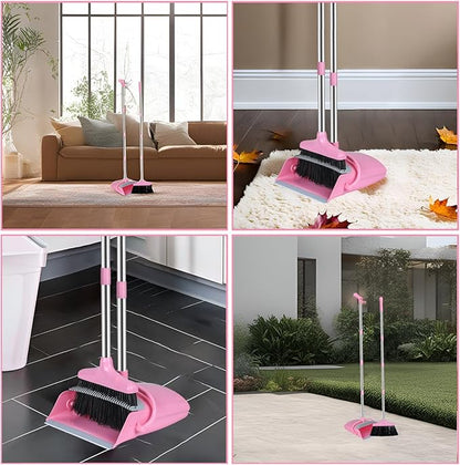 Broom and Dustpan Set, Broom with Dustpan Combo Set for Home Office Kitchen(Pink)