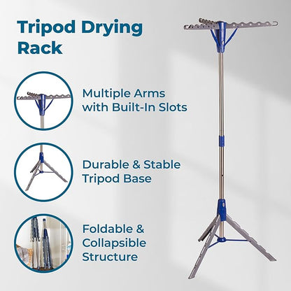 Honey-Can-Do Steel Tripod 64-Inch Folding Clothes Drying Rack – Space-Saving Collapsable Clothes Rack, Durable Clothes Dryer Stand for Laundry Room, 3 Rotatable Arms for 30 Hangers