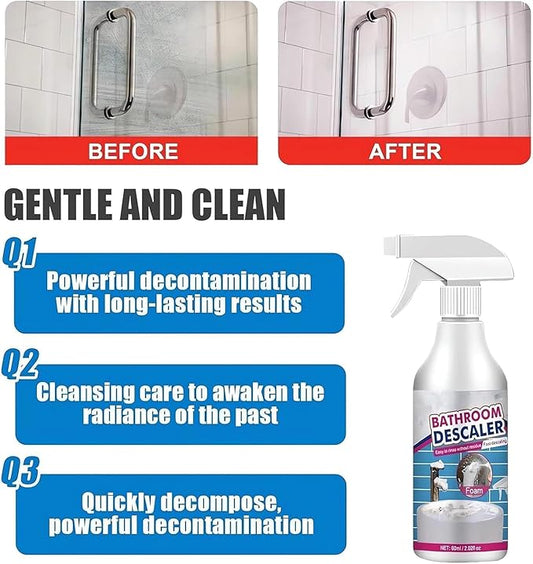 Bathroom Descaler Foam Cleaner Spray, Descaler Stubborn Stains Cleaner Foam Bathroom Toilet, 2024 New Foaming Bathroom Shower Bleach Cleaner Spray Foam Glass Cleaner for Kitchen Cleaning (2)