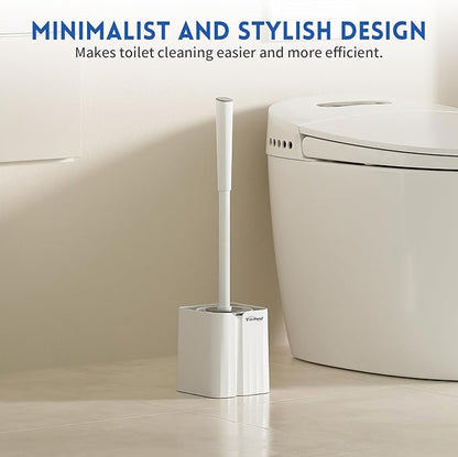 Y-in Hand Toilet Brush and Holder Set, 2 Pack Toilet Scrubber, Compact Size for Storage and Organization, Bathroom Accessorie, Easy to Assemble, Classic PP Bristle, Wall Mountable. - White