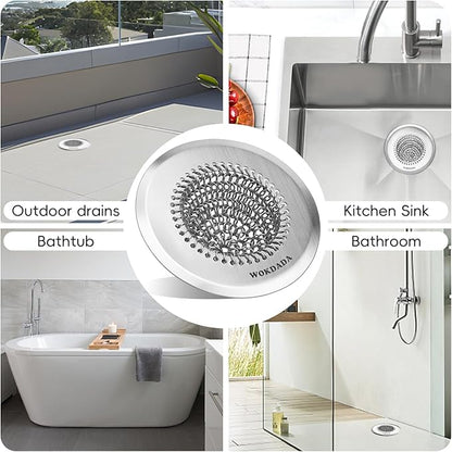 2 Pack Wokdada Bathtub Drain Hair Catcher, Wokdada Fast Drainage Shower Drain Hair Catcher, Reversible 304 Stainless Steel Drain Protector for Pop-Up and Regular Drains of Bathroom(Patented Product)