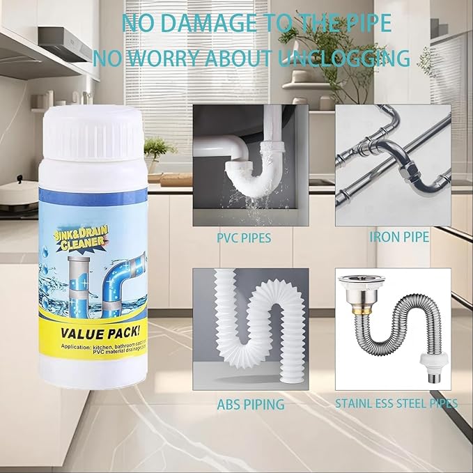 2pc Wild Tornado Sink and Drain Cleaner Powder - Powerful Pipe Dredge for Kitchen & Toilet, Drain Clog Remover, Pipeline Dredging Agent (2)