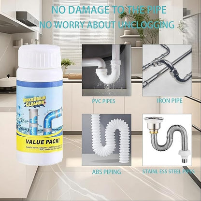 2pc Wild Tornado Sink and Drain Cleaner Powder - Powerful Pipe Dredge for Kitchen & Toilet, Drain Clog Remover, Pipeline Dredging Agent (2)