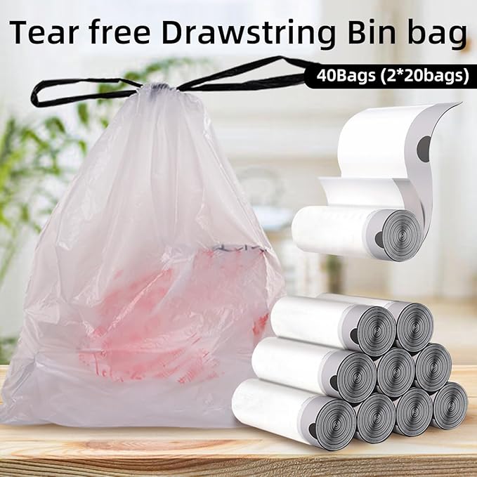 4 Gallon Trash Bags, 40 Count Drawstring Garbage bags, Thickened Unscented Wastebasket Liners for Bathroom Bedroom Office