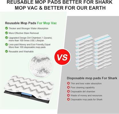 Vacmop Mop Vac Pads for Shark - Reusable Vacuum Spray Mop Pad Refills for Shark Vacmop Replacement VM252 VM200 VM200p12 VMP30 VM190 VM250 Cleaner Heads - Hard Floor Mopvac Mopping Pads Wet Dry 12pack