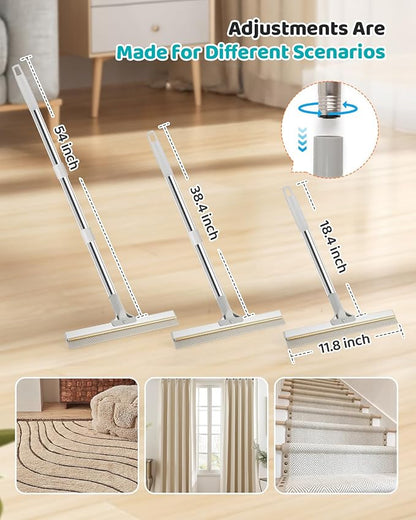 Carpet Rake for Pet Hair Removal, Reusable Pet Hair Remover Tool with 54 Inch Adjustable Long Handle, 3 Piece Carpet Scraper Set with Pet Bath Brush for Rugs, Couch, Furniture and Stairs