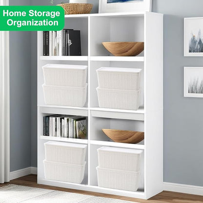 6 Pack Plastic Storage Baskets With Lids,White Breathable Stackable Storage Bins,Small Storage Containers,for Organizing Storage Baskets on Desktops,Closets,Playrooms,Classrooms,Offices