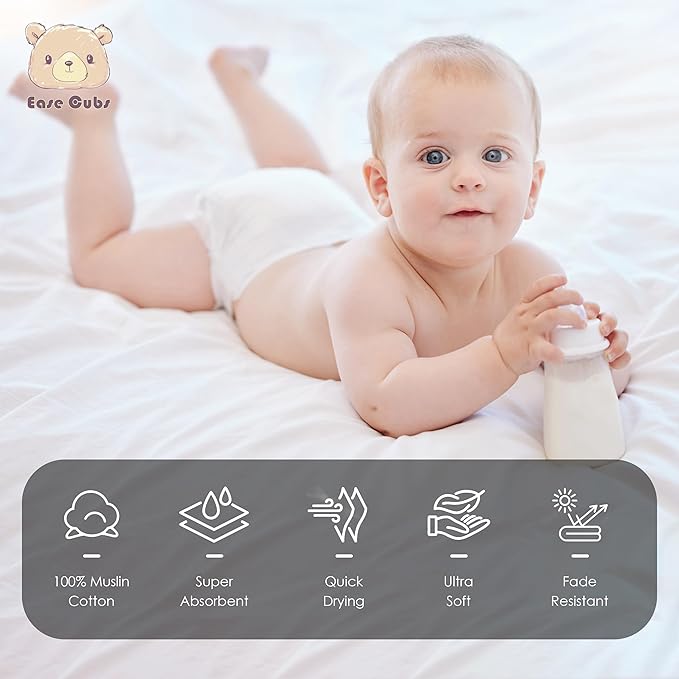 12 Pack Muslin Washcloths for Baby - 100% Cotton Baby Wash Cloths for or Baby Face Body Comfy and Soft for Newborn Infants Kids Girls and Boys - 12"x12" - Brown, Honey and Bean Paste Series