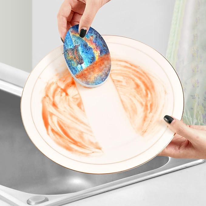 Rainbow Sailboat Kitchen Scrub Sponges, Pop-up Kitchen Cleaning Sponges Reusable Dish Washing Sponges for Bathroom Household Cleaning 3 Pack - Non Scratch Scrubber